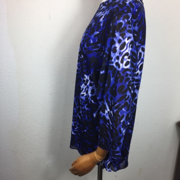 Alia Women Lined Blue Leopard Print Top Sz 2x D - Picture 2 of 7
